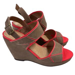 Women’s Brown and Red Wedge Sandals